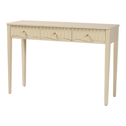 bali & pari Leeba Console Table - 3-Drawer Accent Table with Fluted Wood and Scalloped Framing for Living Room, Hallway, or Entryway